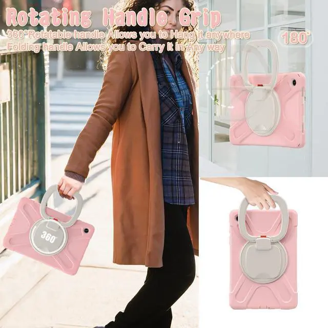 Alt view image 4 of 5 - PboyiqiS Case for Galaxy Tab A9 Plus 11" 2023 (SM-X210/ X215/ X216), Heavy Duty Protective Case with 360 Degree Swivel Stand&Hand Strap&Shoulder Strap (Light Pink)