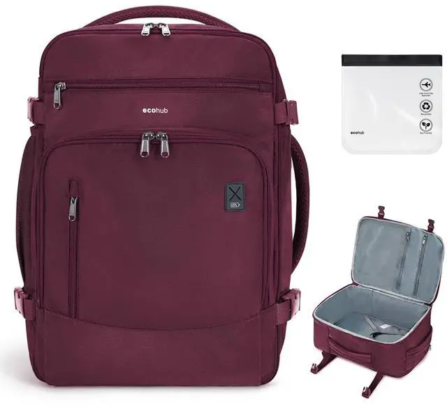 Main image of ECOHUB Travel Backpack for Women, 18x14x8 Spirit Airlines Personal Item Bag with Clear Toiletry Bag, Laptop Carry on Backpack with USB Port, Airline Approved Under Seat 14 Pockets 30L, Red