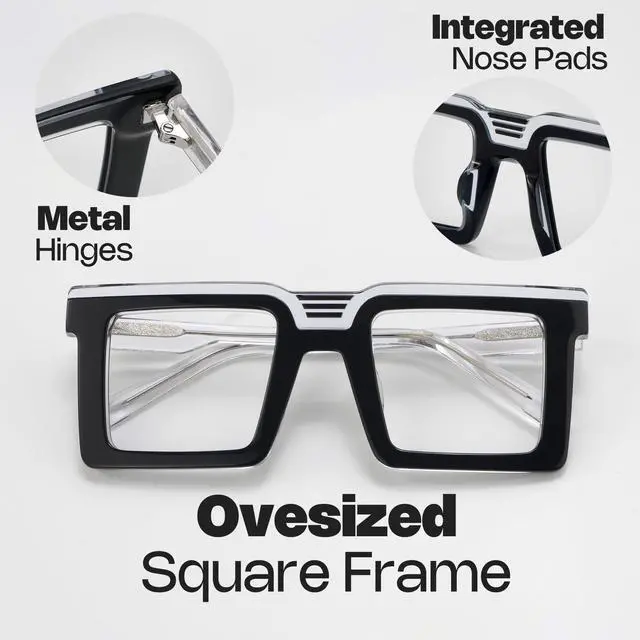 Alt view image 3 of 5 - Zeelool Blue Light Blocking Glasses for Men Women, Square Glasses Frame Eyeglasses with Clear Lenses Anti Eyestrain & UV from Computer/TV/Phone ZJGA924025-01B