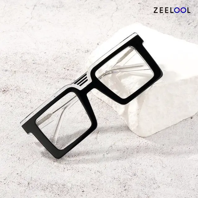 Alt view image 5 of 5 - Zeelool Blue Light Blocking Glasses for Men Women, Square Glasses Frame Eyeglasses with Clear Lenses Anti Eyestrain & UV from Computer/TV/Phone ZJGA924025-01B