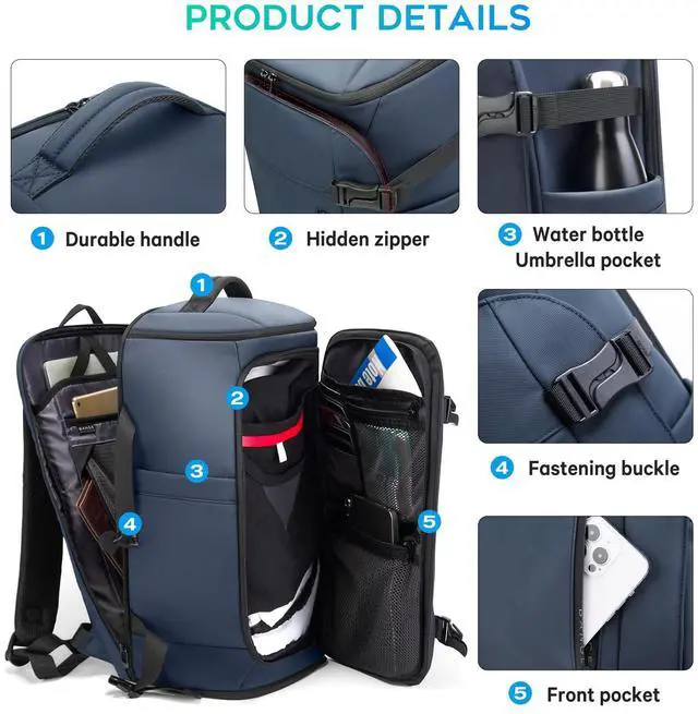 Alt view image 3 of 5 - BANGE Travel Backpack with Shoe Compartment, 40L Large Capacity Back Pack, Men's Weekender Daypack Fits 17.3 Inch Laptop, Carry On Travel Backpack with Water Bottle Holder for Men and Women