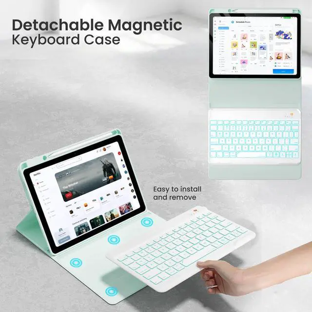 Alt view image 4 of 5 - OPAKIT Magnetic Keyboard Case for iPad 10th Generation 10.9-inch, 7 Color Backlit Detachable Wireless Keyboard 360 Rotatable Cover with Pencil Holder for New iPad 10th Gen 2022 -Green