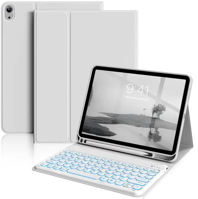 Main image of Aoub Keyboard Case for iPad (A16) 11th Generation 11-inch 2025, iPad 10th Generation 10.9 inch 2022 with Pencil Holder, 7 Color Backlit Detachable Wireless Bluetooth Keyboard Stand Folio - Gray