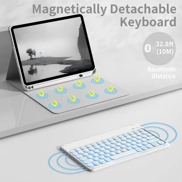 Alt view image 4 of 5 - Aoub Keyboard Case for iPad (A16) 11th Generation 11-inch 2025, iPad 10th Generation 10.9 inch 2022 with Pencil Holder, 7 Color Backlit Detachable Wireless Bluetooth Keyboard Stand Folio - Gray