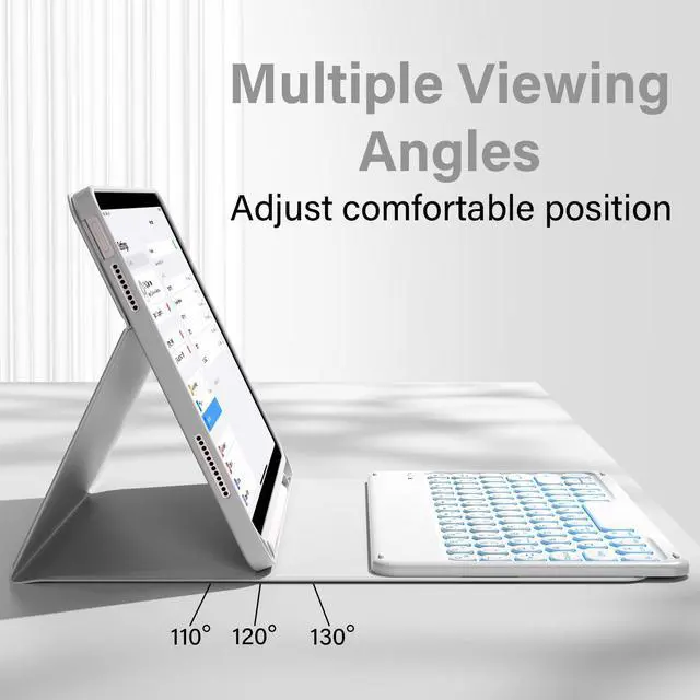 Alt view image 5 of 5 - Aoub Keyboard Case for iPad (A16) 11th Generation 11-inch 2025, iPad 10th Generation 10.9 inch 2022 with Pencil Holder, 7 Color Backlit Detachable Wireless Bluetooth Keyboard Stand Folio - Gray