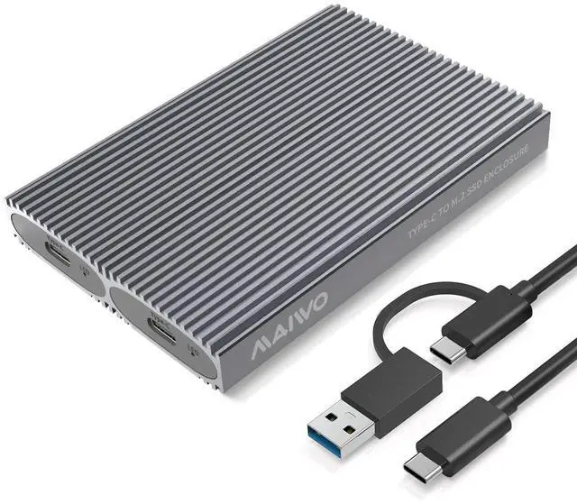 Main image of MAIWO Dual Bay M.2 NVMe SSD Enclosure, USB3.1 GEN2 10Gbps with UASP Trim, Up to 16TB, Tool Free PCIe NVMe SSD Enclosure for 2230/2242/2260/2280mm M Key B+M Key