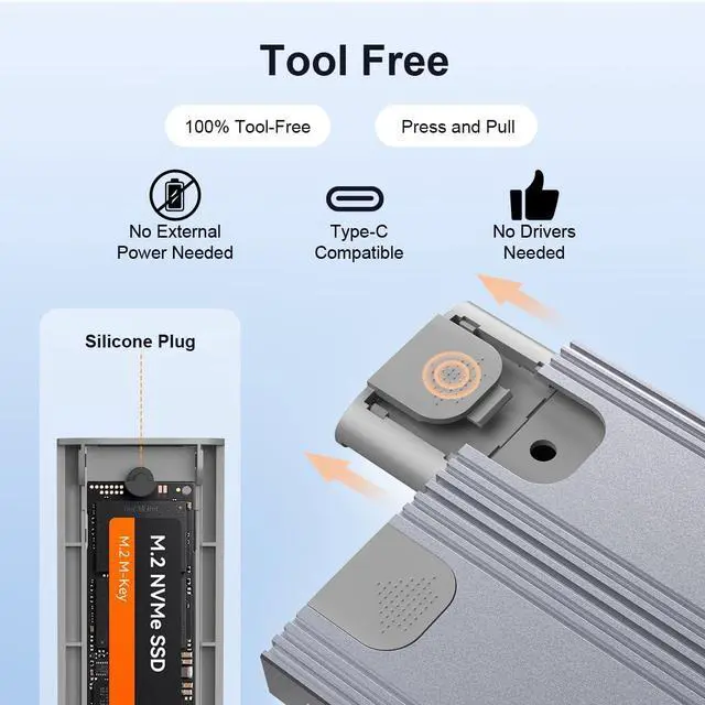 Alt view image 4 of 5 - MAIWO Dual Bay M.2 NVMe SSD Enclosure, USB3.1 GEN2 10Gbps with UASP Trim, Up to 16TB, Tool Free PCIe NVMe SSD Enclosure for 2230/2242/2260/2280mm M Key B+M Key