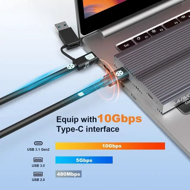 Alt view image 2 of 5 - MAIWO Dual Bay M.2 NVMe SSD Enclosure, USB3.1 GEN2 10Gbps with UASP Trim, Up to 16TB, Tool Free PCIe NVMe SSD Enclosure for 2230/2242/2260/2280mm M Key B+M Key