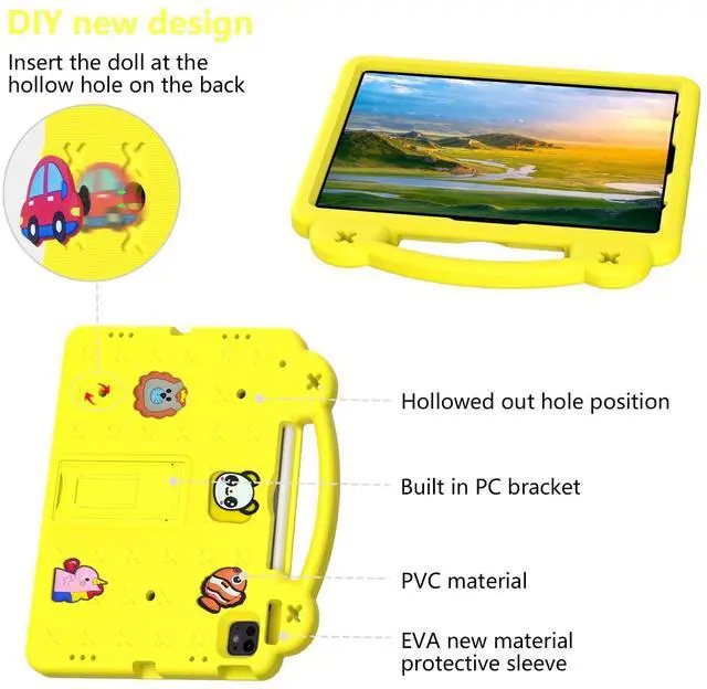 Alt view image 3 of 5 - AKABEILA Compatible with ONN 10.1(GEN3) 2022(1000071485)/Amazon Fire HD 10(2021/2023)/Fire HD 10 Plus(2021/2023) Tablet Case, Kids Case with Shoulder Strap & Stand Handle Yellow