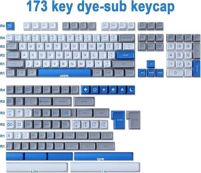 Alt view image 2 of 5 - JOMKIZ Double Shot Keycaps,173 Keys SA Profile Keycaps Set with 2.75u, 3u, 6.25u and 7u Spacebar for Cherry Mx Switches ISO ANSI Layout Mechanical Keyboard