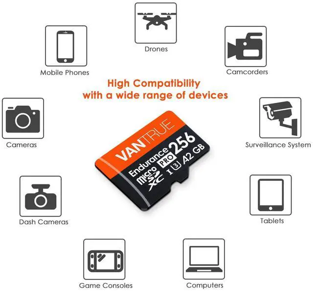 Alt view image 4 of 5 - Vantrue 256GB microSDXC UHS-I U3 4K UHD Video High Speed Transfer Monitoring SD Card with Adapter for Dash Cams, Body Cams, Action Camera, Surveillance & Security Cams