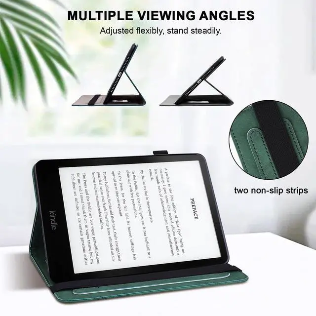 Alt view image 3 of 5 - TUOLISG Case for All-New 7" Kindle Paperwhite 12th Generation 2025/2024 & Kindle Colorsoft Signature Edition 2024, Embossed Lace Premium PU Leather Case with Card Slot/Pen Holder, Green