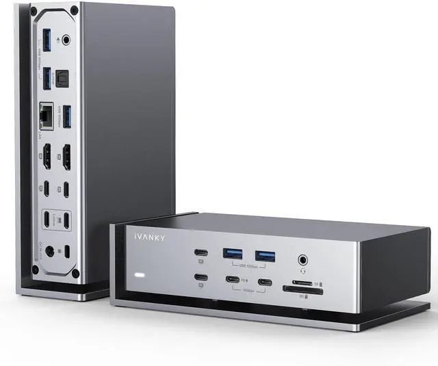 Main image of iVANKY FusionDock Max 1 Dual Thunderbolt 4 Chips, 20-in-1 Quad 6K@60Hz Monitor MacBook Docking Station, 40Gbps Dock for Mac M1/M2/M3 Pro/Max, 2HDMI 2.0, 96W PD, 10Gbps USB, 2.5 GbE, Silver
