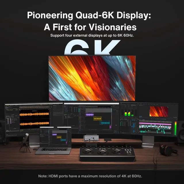 Alt view image 2 of 5 - iVANKY FusionDock Max 1 Dual Thunderbolt 4 Chips, 20-in-1 Quad 6K@60Hz Monitor MacBook Docking Station, 40Gbps Dock for Mac M1/M2/M3 Pro/Max, 2HDMI 2.0, 96W PD, 10Gbps USB, 2.5 GbE, Silver