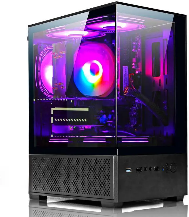 Main image of LXZ Desktop PC AMD Ryzen 7-5700G 8 core 3.9GHz, 16G DDR4 RAM, 512GB NVME SSD, Tower Computer with 400W Power Supply for Home and Office (Black)
