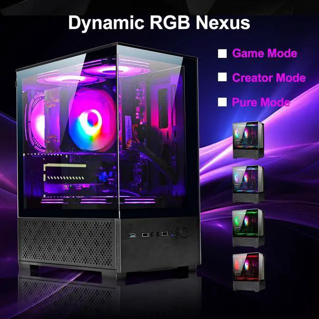 Alt view image 3 of 5 - LXZ Desktop PC AMD Ryzen 7-5700G 8 core 3.9GHz, 16G DDR4 RAM, 512GB NVME SSD, Tower Computer with 400W Power Supply for Home and Office (Black)