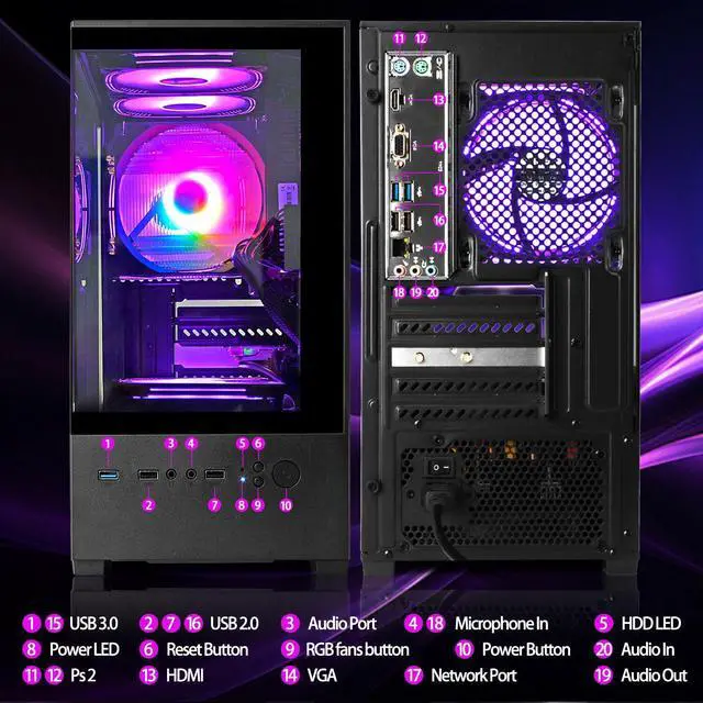 Alt view image 4 of 5 - LXZ Desktop PC AMD Ryzen 7-5700G 8 core 3.9GHz, 16G DDR4 RAM, 512GB NVME SSD, Tower Computer with 400W Power Supply for Home and Office (Black)