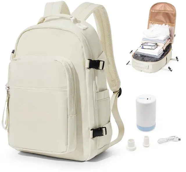 Main image of bergsalz Vacuum Backpack With Pump,Travel Laptop Backpacks For Women Men,Airback Backpacks With Vacuum Compression Bags Seal Packing,Carry On Backpack, Personal Item Travel Bag Beige