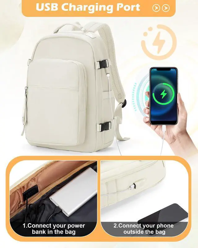 Alt view image 5 of 5 - bergsalz Vacuum Backpack With Pump,Travel Laptop Backpacks For Women Men,Airback Backpacks With Vacuum Compression Bags Seal Packing,Carry On Backpack, Personal Item Travel Bag Beige