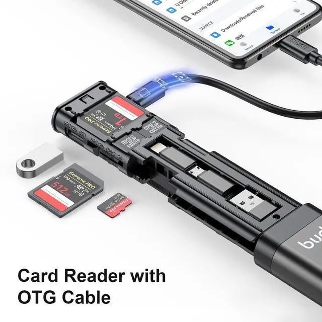 Alt view image 3 of 5 - BUDI Multifunctional 9 in1 SD Card Reader Cable and USB 3.0 TF/SD Type-C with OTG Adapter for iPhone Android and Computer Memory Stick Plug and Play (Upgrade Version)
