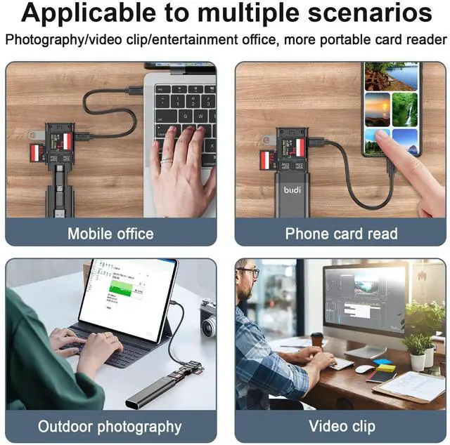 Alt view image 4 of 5 - BUDI Multifunctional 9 in1 SD Card Reader Cable and USB 3.0 TF/SD Type-C with OTG Adapter for iPhone Android and Computer Memory Stick Plug and Play (Upgrade Version)