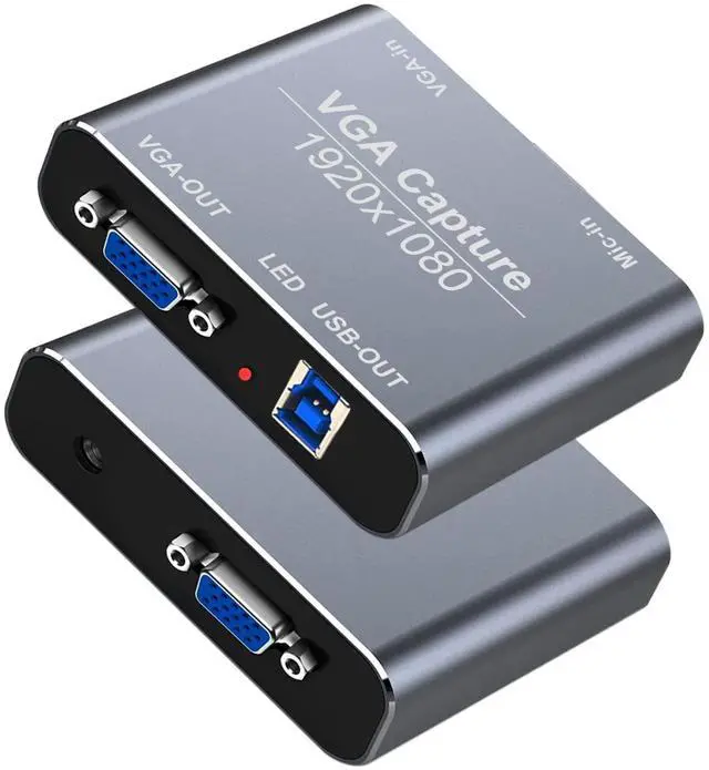 Main image of VGA Capture Card, VGA to USB Capture Device with VGA Loopout, Mic Input Support HD 720P Video for Gaming, Streaming, Teaching, Video Conference, Live Broadcasting