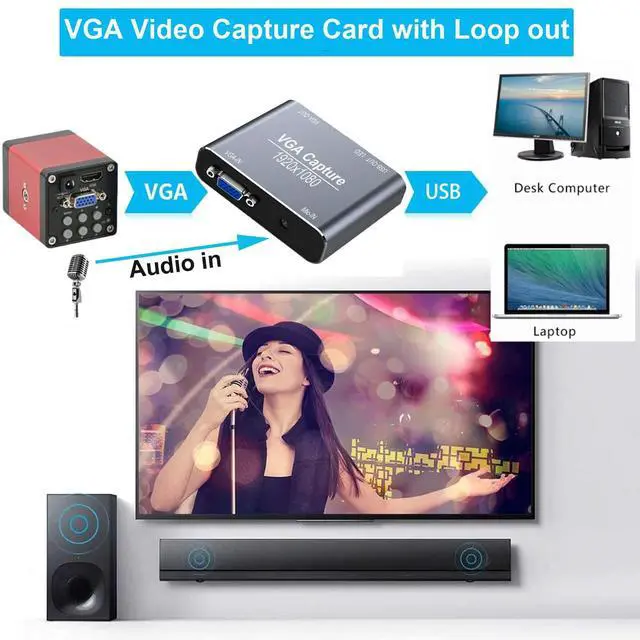 Alt view image 3 of 5 - VGA Capture Card, VGA to USB Capture Device with VGA Loopout, Mic Input Support HD 720P Video for Gaming, Streaming, Teaching, Video Conference, Live Broadcasting
