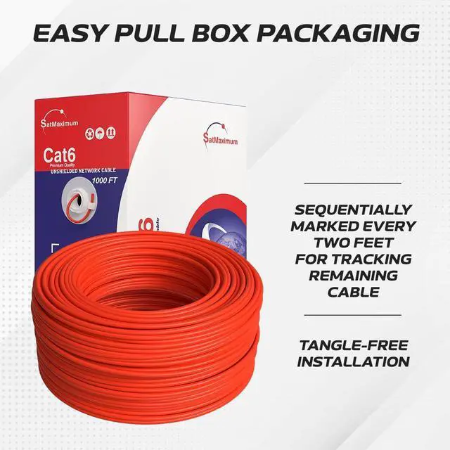 Alt view image 4 of 5 - Cables Direct Online CAT6 Cable 1000ft Pull Box Solid Ethernet LAN UTP Cable 23AWG 550Mhz RJ45 Network CCA Copper Clad Aluminum Wire Bulk (Red)