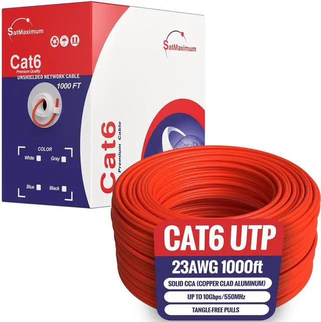 Main image of Cables Direct Online CAT6 Cable 1000ft Pull Box Solid Ethernet LAN UTP Cable 23AWG 550Mhz RJ45 Network CCA Copper Clad Aluminum Wire Bulk (Red)