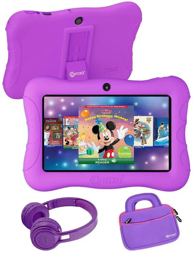 Main image of Contixo 7 inch Kids Learning Tablet Bundle - 2GB RAM 32GB Storage, Bluetooth, Android 10, Dual Cameras, Parental Control, Kids Bluetooth Headphone & Tablet Bag
