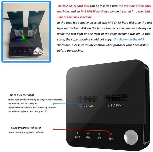 Alt view image 3 of 5 - Docooler M.2 NVME/SATA Duplicator M.2 NVME/SATA SSD Cloner Dual-Bay Offline Clone Tool-Free M.2 SSD Enclosure M.2 USB C Adapter Write/Read with PC Plug and Play