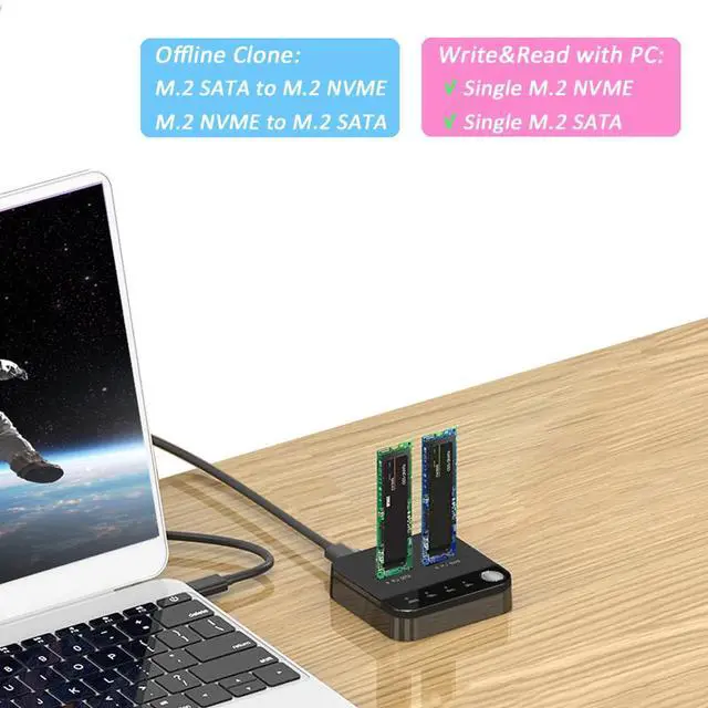 Alt view image 2 of 5 - Docooler M.2 NVME/SATA Duplicator M.2 NVME/SATA SSD Cloner Dual-Bay Offline Clone Tool-Free M.2 SSD Enclosure M.2 USB C Adapter Write/Read with PC Plug and Play