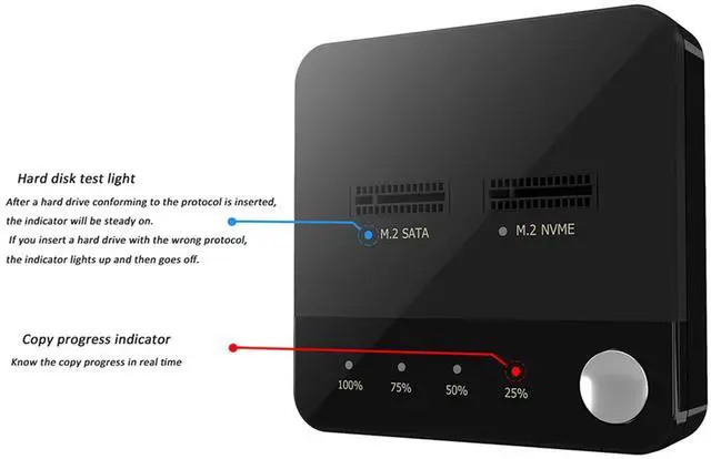 Alt view image 5 of 5 - Docooler M.2 NVME/SATA Duplicator M.2 NVME/SATA SSD Cloner Dual-Bay Offline Clone Tool-Free M.2 SSD Enclosure M.2 USB C Adapter Write/Read with PC Plug and Play