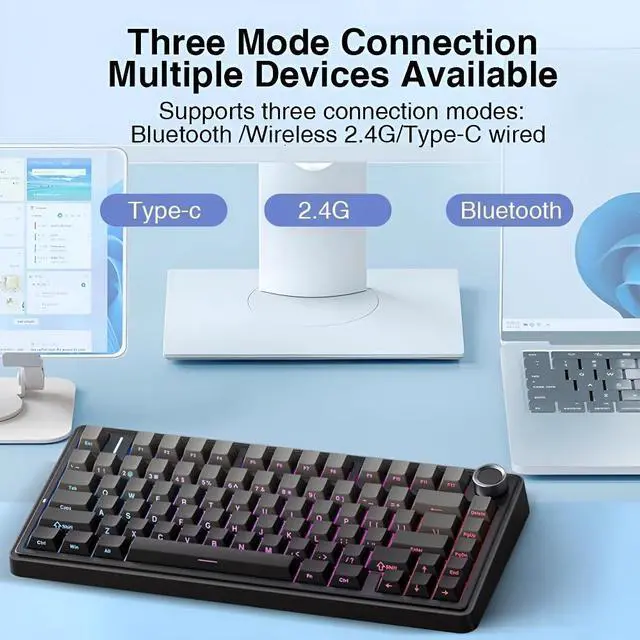 Alt view image 3 of 5 - Shaking Tank x Aula F75 Gasket Mechanical Keyboard, 75% Wireless Hot Swappable Gaming Keyboard with Five-Layer Padding&Knob, Bluetooth/2.4GHz/USB-C, RGB (Black Gradient, LEOBOG Reaper Switch)