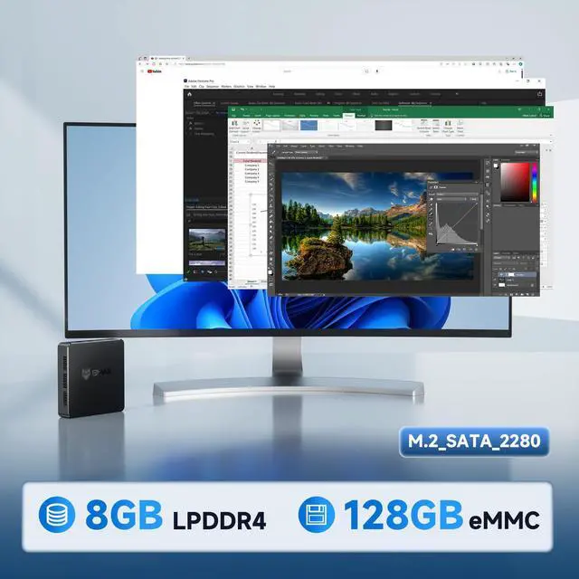 Alt view image 3 of 5 - Bmax B1 Mini PC Intel Gemini Lake N4000 (Up to 2.6 GHz) 8GB LPDDR4 /128GB eMMC, 2.4G/5G Dual WiFi BT4.2 Office Micro Computer