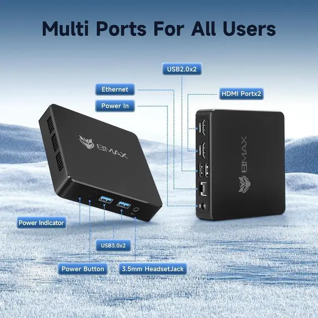 Alt view image 5 of 5 - Bmax B1 Mini PC Intel Gemini Lake N4000 (Up to 2.6 GHz) 8GB LPDDR4 /128GB eMMC, 2.4G/5G Dual WiFi BT4.2 Office Micro Computer