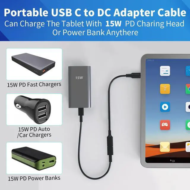 Alt view image 3 of 5 - USB C to DC 5.5mm x 2.5mm Power Cable Cord, USB C 1Ft Type C Input Out Charging Cable, Work with PD Charger and PD Power Bank,Output DC 12V