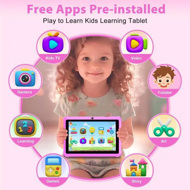 Alt view image 2 of 5 - YINOCHE Kids Tablet 7" Toddler Tablet for Kids 3-7 32GB Tablets for Toddlers with Case WiFi Parental Control Dual Camera GMS Certified Toddler Learning Tablets for Children (Red)