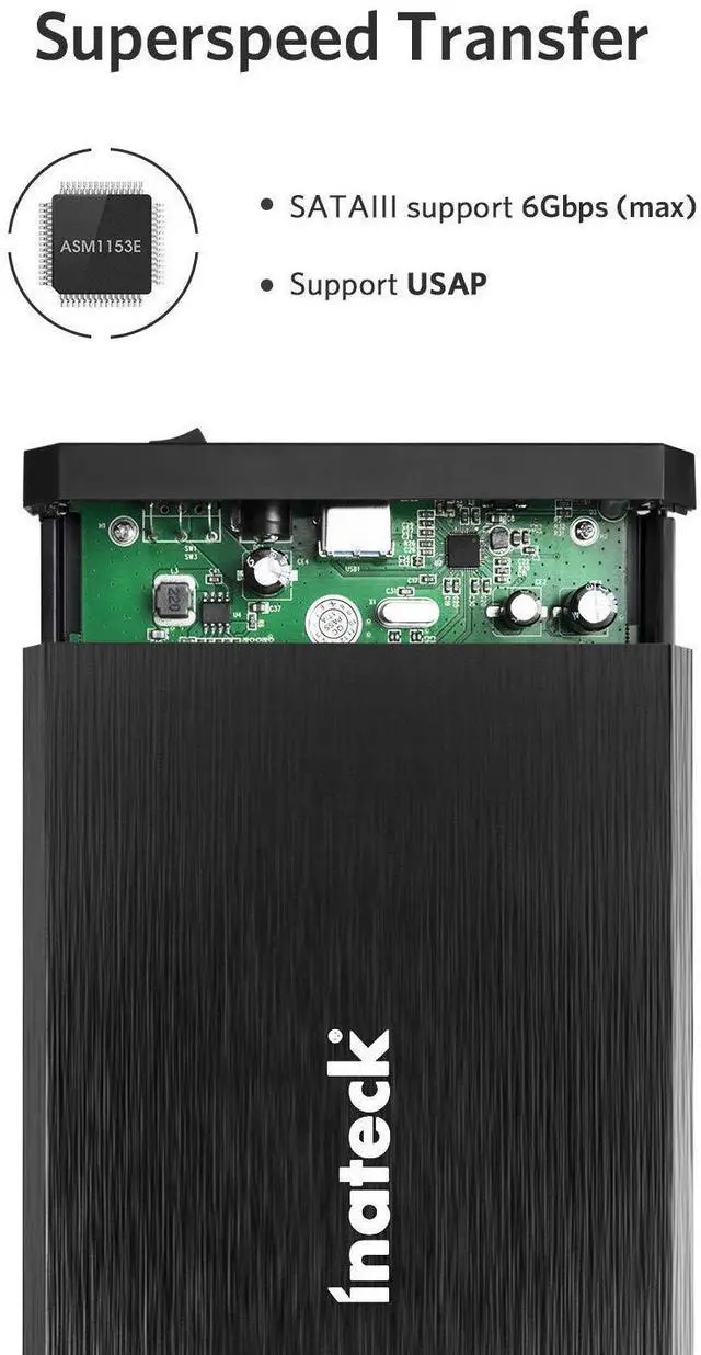 Alt view image 3 of 5 - Inateck 3.5 Hard Drive Enclosure, Aluminum USB 3.0 Sata HDD Enclosure, FE3001