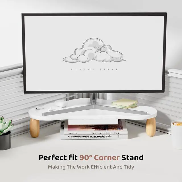 Alt view image 4 of 5 - AFOOYO Cloud-Shaped Sturdy Wood Computer Monitor Stand Riser With Drawer, Multi-Purpose Desktop Organizer
