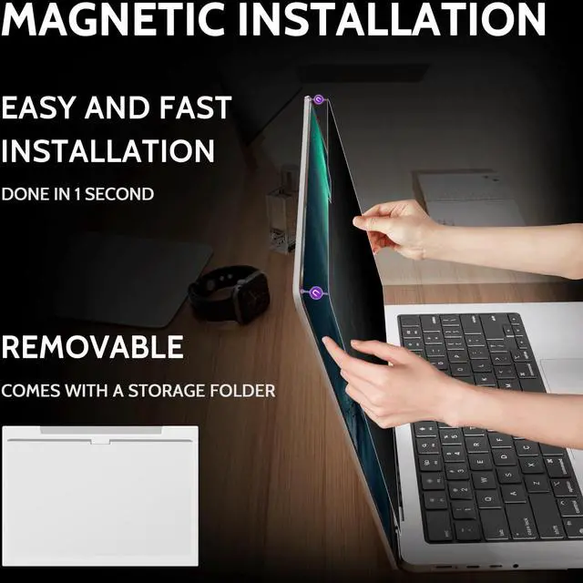 Alt view image 2 of 5 - Peslv Magnetic 360° Privacy Screen for Macbook Pro 16 Inch (2021-2024, M1, M2, M3, M4), Removable Matte Anti Glare Blue Light Protector 4 Way Private Security Filter for Mac Laptop Computer