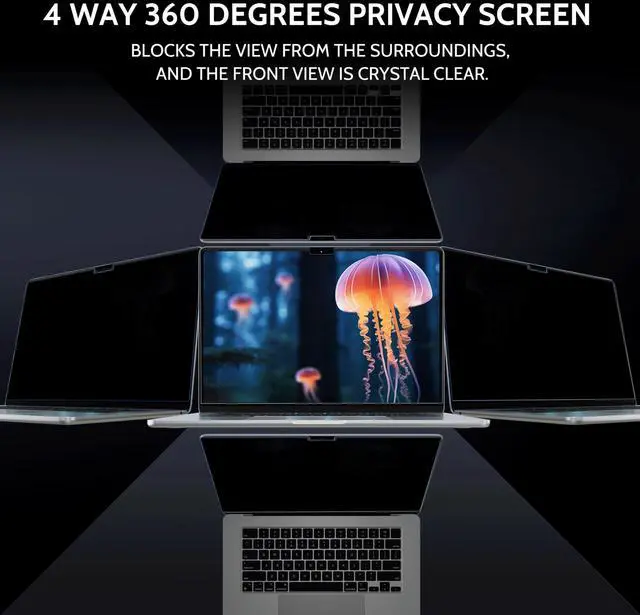 Alt view image 3 of 5 - Peslv Magnetic 360° Privacy Screen for Macbook Pro 16 Inch (2021-2024, M1, M2, M3, M4), Removable Matte Anti Glare Blue Light Protector 4 Way Private Security Filter for Mac Laptop Computer