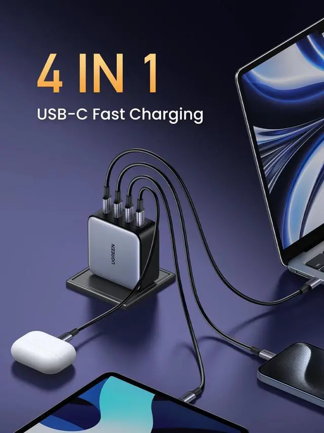 Alt view image 3 of 5 - UGREEN 100W USB C Charger Block, Nexode 4-Port Type C GaN Charger - Compatible with MacBook Pro/Air, Dell XPS, iPhone 16/15, Galaxy S24/S23, iPad Air, Pixel 8, Steam Deck