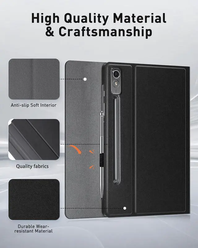 Alt view image 4 of 5 - TUNKARMOR Keyboard Case for Lenovo Tab P12 12.7 Inch 2023/2024 - Mouse and Detachable Keyboard PU Leather Cover Case Auto Sleep/Wake - Black