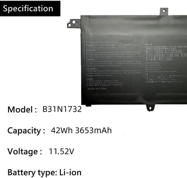 Alt view image 2 of 5 - HCSK B31N1732 Laptop Battery Replacement for Asus VivoBook S14 S430FA S430FN K430FN K430UF R430FA R430FN S4300UF V430UF F571GD FX571GT S430UF S430UN X430UF X430UN K430FA K430FN K430UF R430FA R430FN