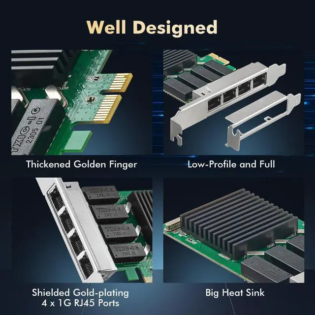 Alt view image 5 of 5 - Binardat 4 Port Gigabit PCIe Network Adapter, Realtek RT8111H Controller 1000/100Mbps Ethernet LAN NIC Card for Windows/Linux/Mac