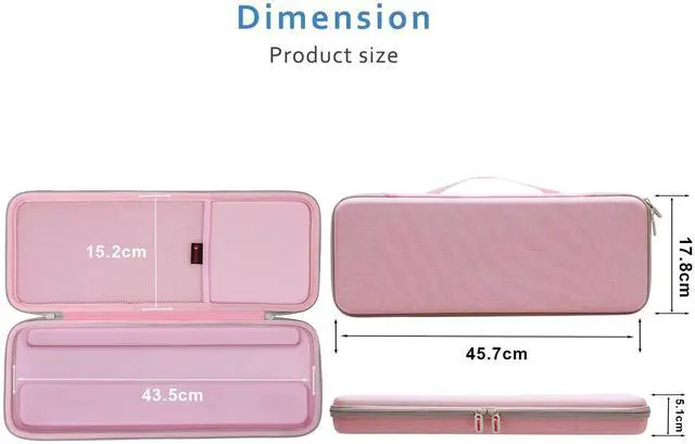 Alt view image 3 of 5 - XANAD Hard Case for Logitech MX Keys/MX Keys Advanced MIC Wireless Illuminated KeyboardPink-Inside: 17.2"x6.2"x1.2"