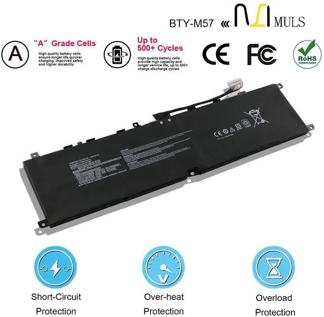 Alt view image 4 of 5 - BTY-M57 Laptop Battery Compatible with MSI GP66 GP76 Leopard 10UE 10UG 10UH 11UE 11UG 11UH Vector GP66 GP76 12UE 12UG 12UH 12UGS 10UE-065ES 11UG-247CA MS-17K3