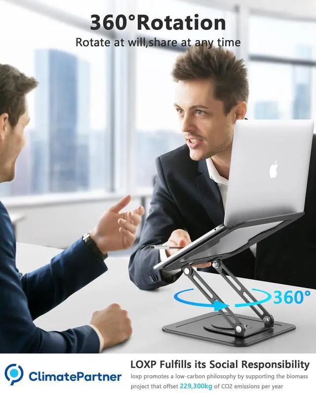 Alt view image 3 of 5 - Laptop Stand & Magnetic Cable Clips 2 in 1, Ultra Stable Adjustable Laptop Stand with 360 Rotating Base All Metal, Black