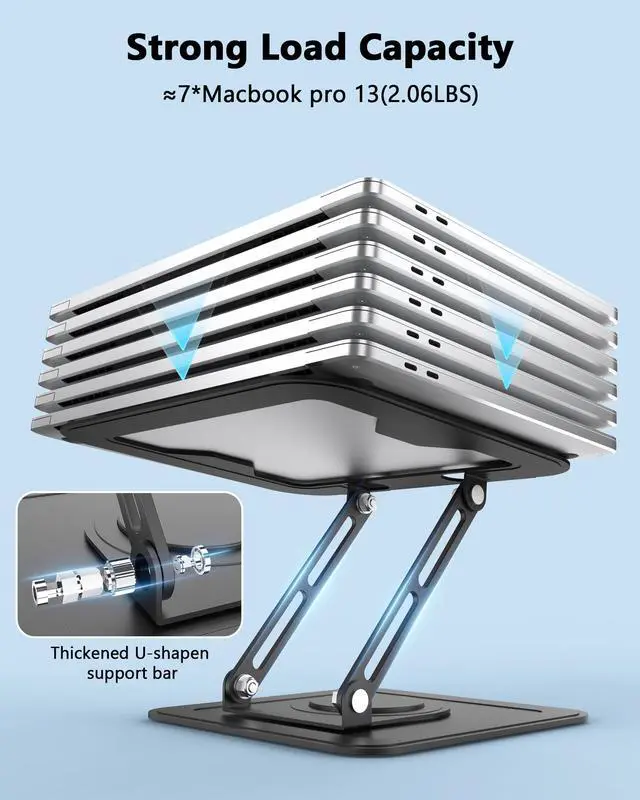 Alt view image 5 of 5 - Laptop Stand & Magnetic Cable Clips 2 in 1, Ultra Stable Adjustable Laptop Stand with 360 Rotating Base All Metal, Black